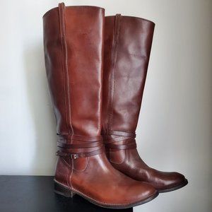 New Frye Shirley Leather Riding Plate Boots in Redwood